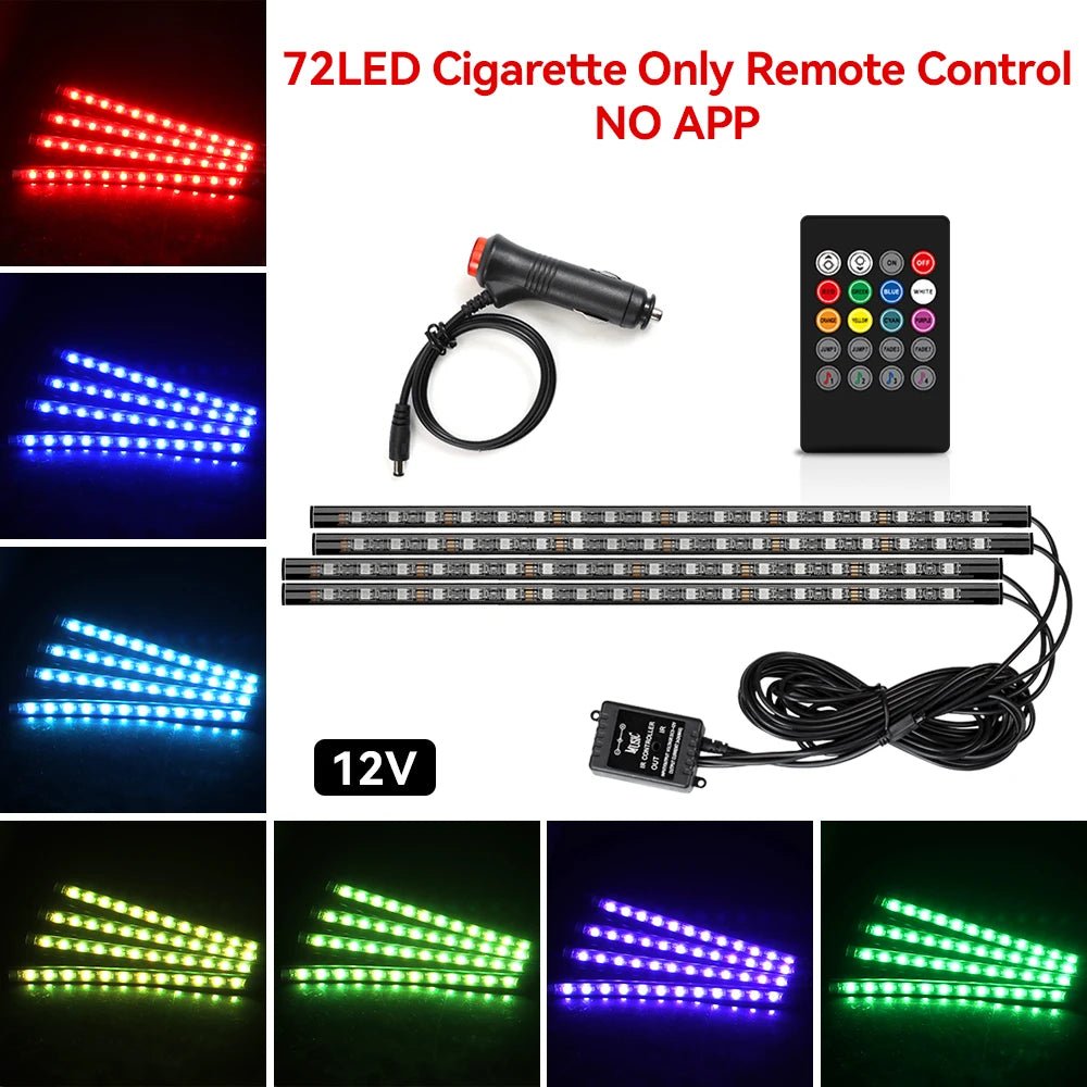 Lumină Ambientă Auto LED RGB — Control Muzică & Telecomandă 36/48/72 LED - Accesorii Auto | GadgetAuto.ro