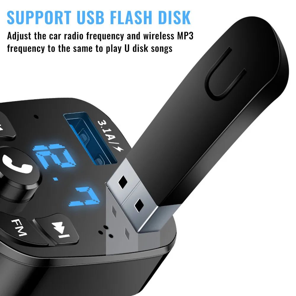 Transmițător FM Bluetooth 5.0 Auto — Kit Handsfree, Dual USB, MP3 Player