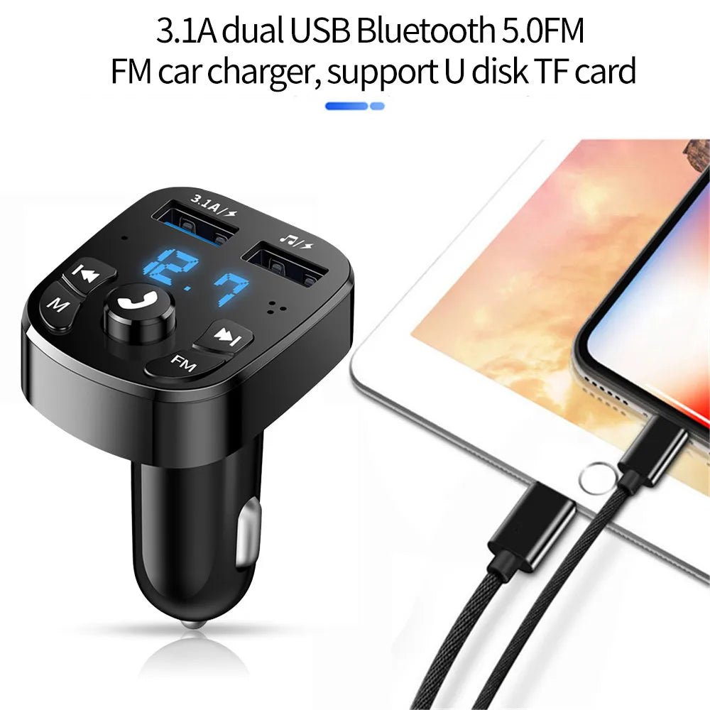 Transmițător FM Bluetooth 5.0 Auto — Kit Handsfree, Dual USB, MP3 Player
