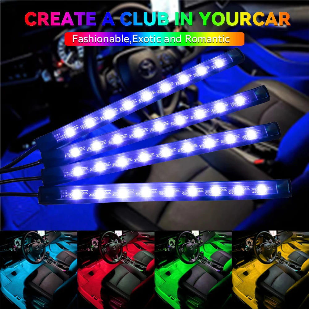 Lumină ambientală auto LED RGB — Control muzică și telecomandă 36/48/72 LED