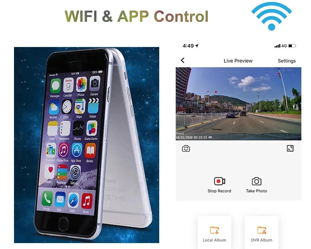 Camera Auto DVR 4K WiFi — Dash Cam cu Monitor Parcare 24H și Control App