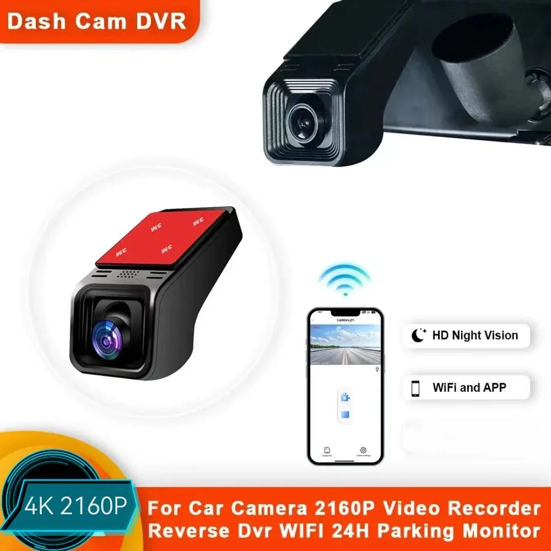 Camera Auto DVR 4K WiFi — Dash Cam cu Monitor Parcare 24H și Control App