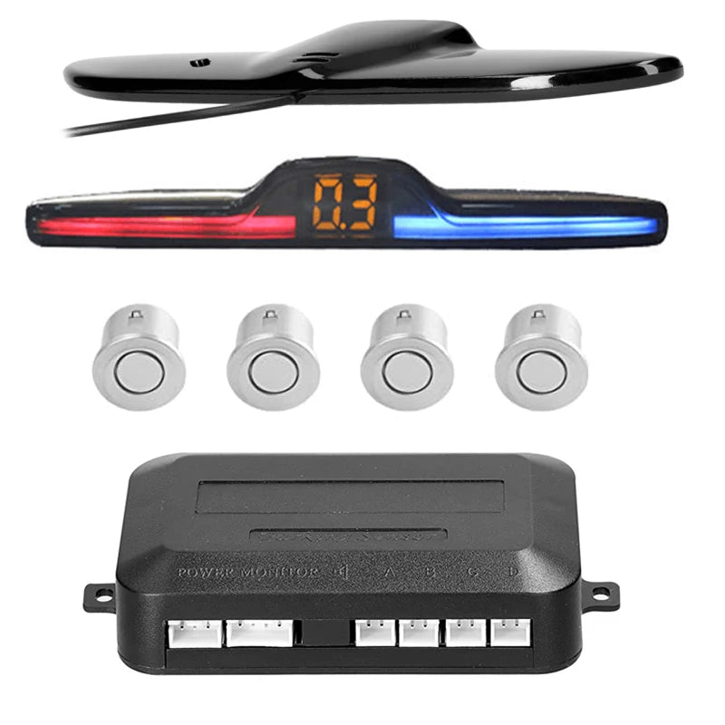 Senzori Parcare Auto cu Display LED — Kit 4 Senzori + Avertizare Sonoră