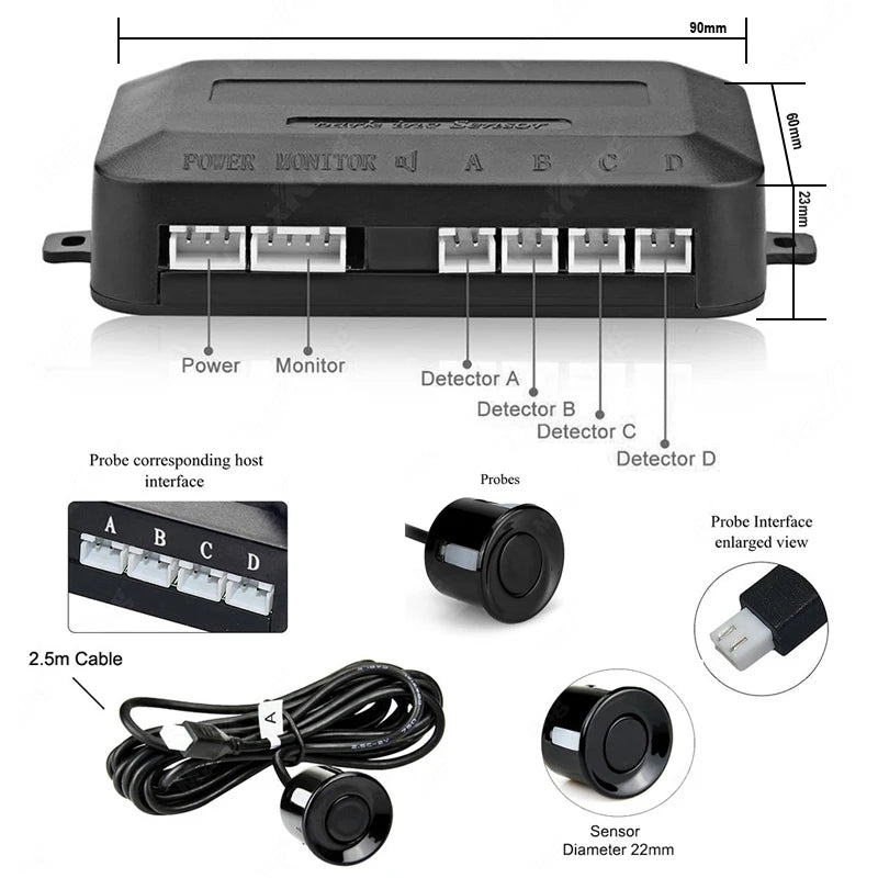 Senzori Parcare Auto cu Display LED — Kit 4 Senzori + Avertizare Sonoră