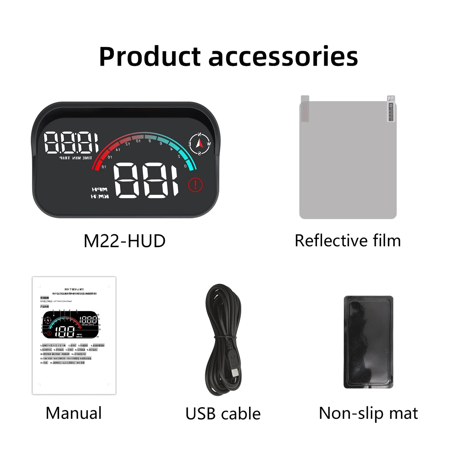 HUD Display Auto M22 — Proiector GPS Vitezometru pe Parbriz pentru Toate Mașinile