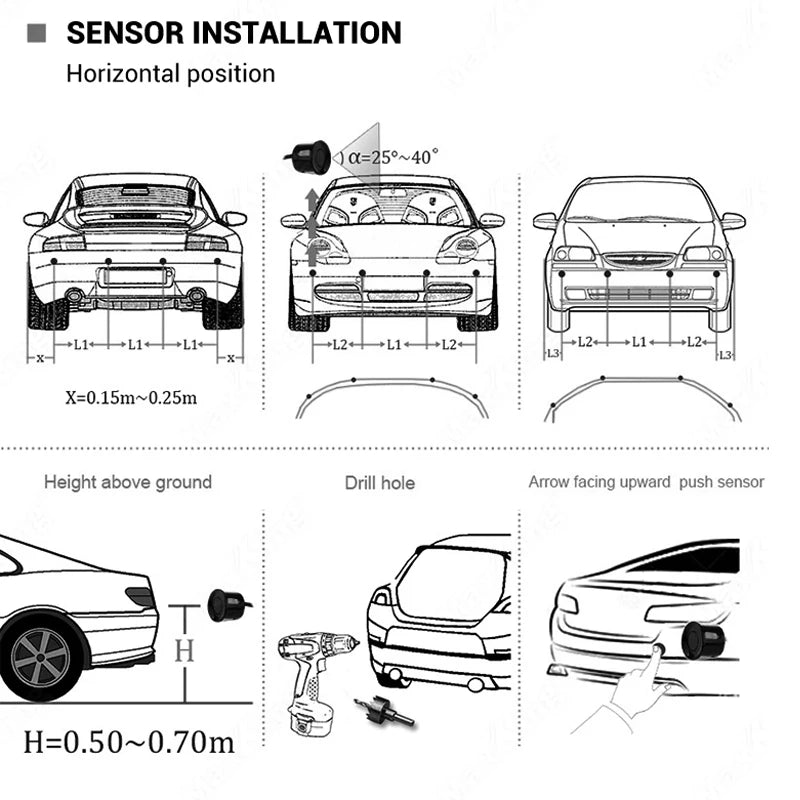 Senzori Parcare Auto cu Display LED — Kit 4 Senzori + Avertizare Sonoră