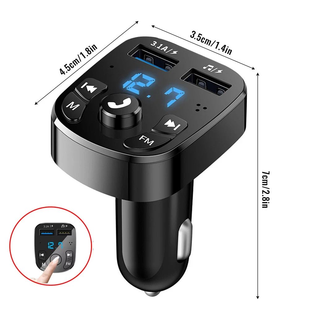 Transmițător FM Bluetooth 5.0 Auto — Kit Handsfree, Dual USB, MP3 Player